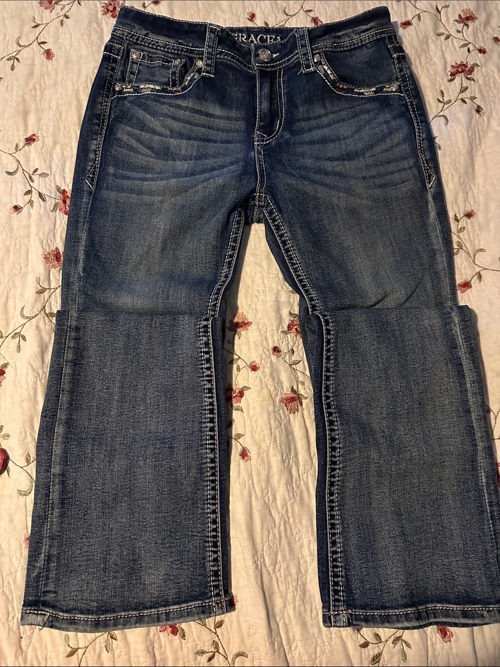 Grace in LA Medium-Dark Blue Relaxed Straight Jeans